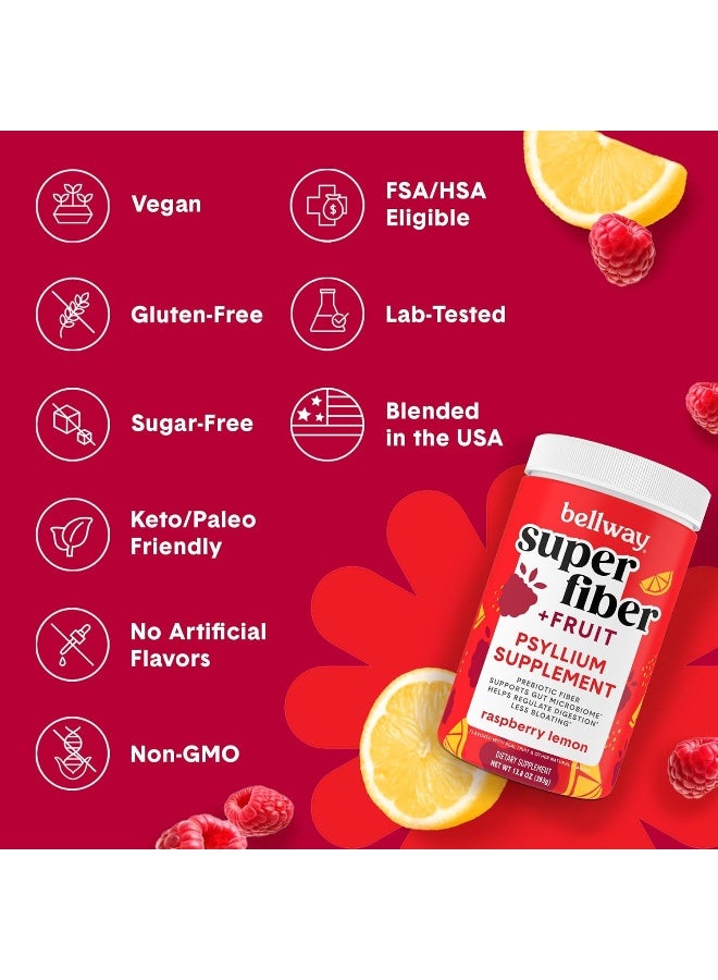 Bellway Super Fiber Powder + Fruit, Sugar Free Organic Psyllium Husk Powder Fiber Supplement For Regularity, Bloating Relief & Gut Health, Non-Gmo, Plant-Based, Raspberry Lemon (13.8 Oz) - Image 4